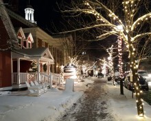 snow filled streets in stowe vermont
