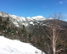 cliff view of snowy stowe mountains