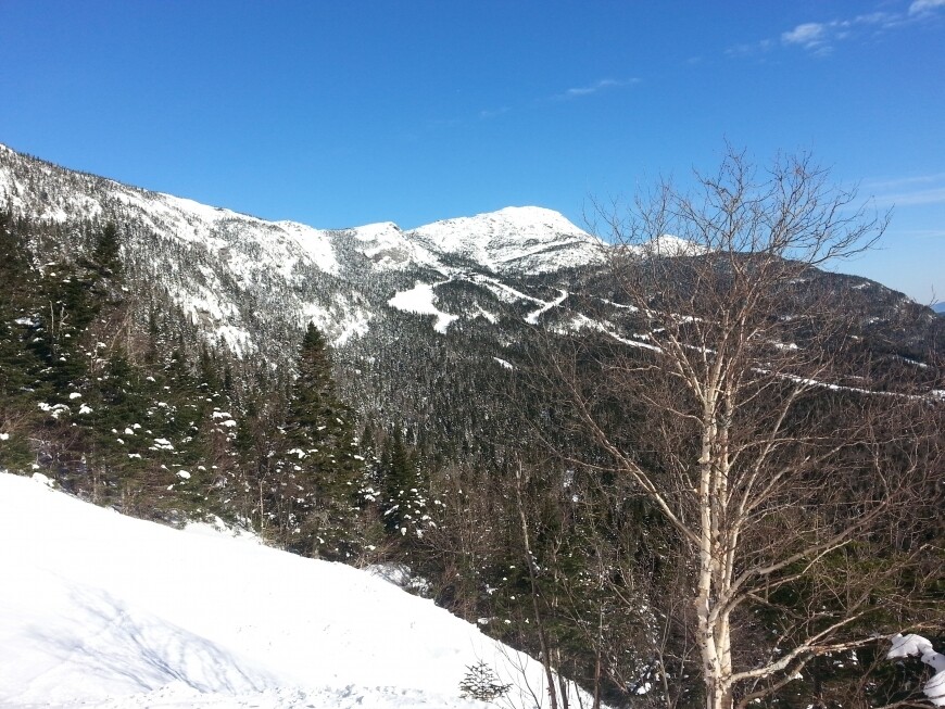 cliff view of snowy stowe mountains