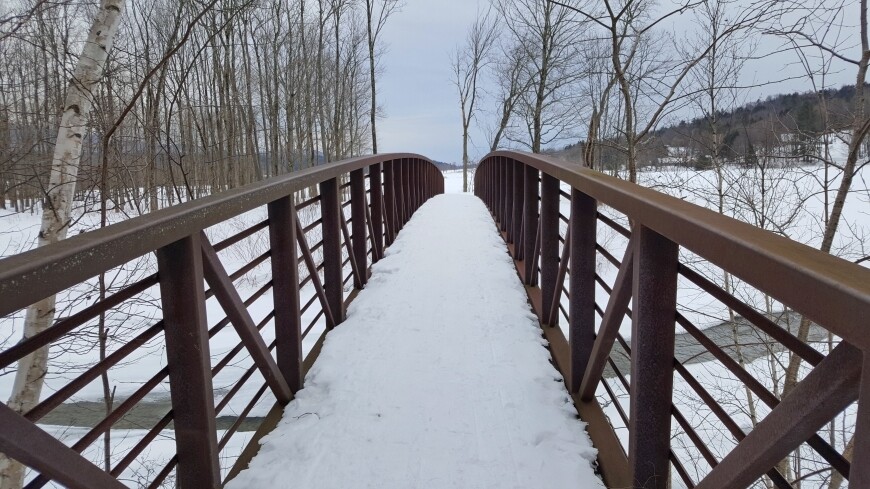 bridge covered in snow in stowe vermont